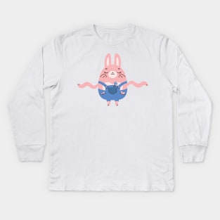 Bunny doing arm wave Kids Long Sleeve T-Shirt